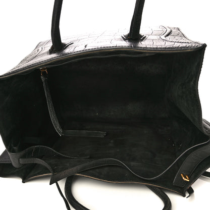 Celine Crocodile Embossed Calfskin Medium Phantom Luggage Black 9 of 9
