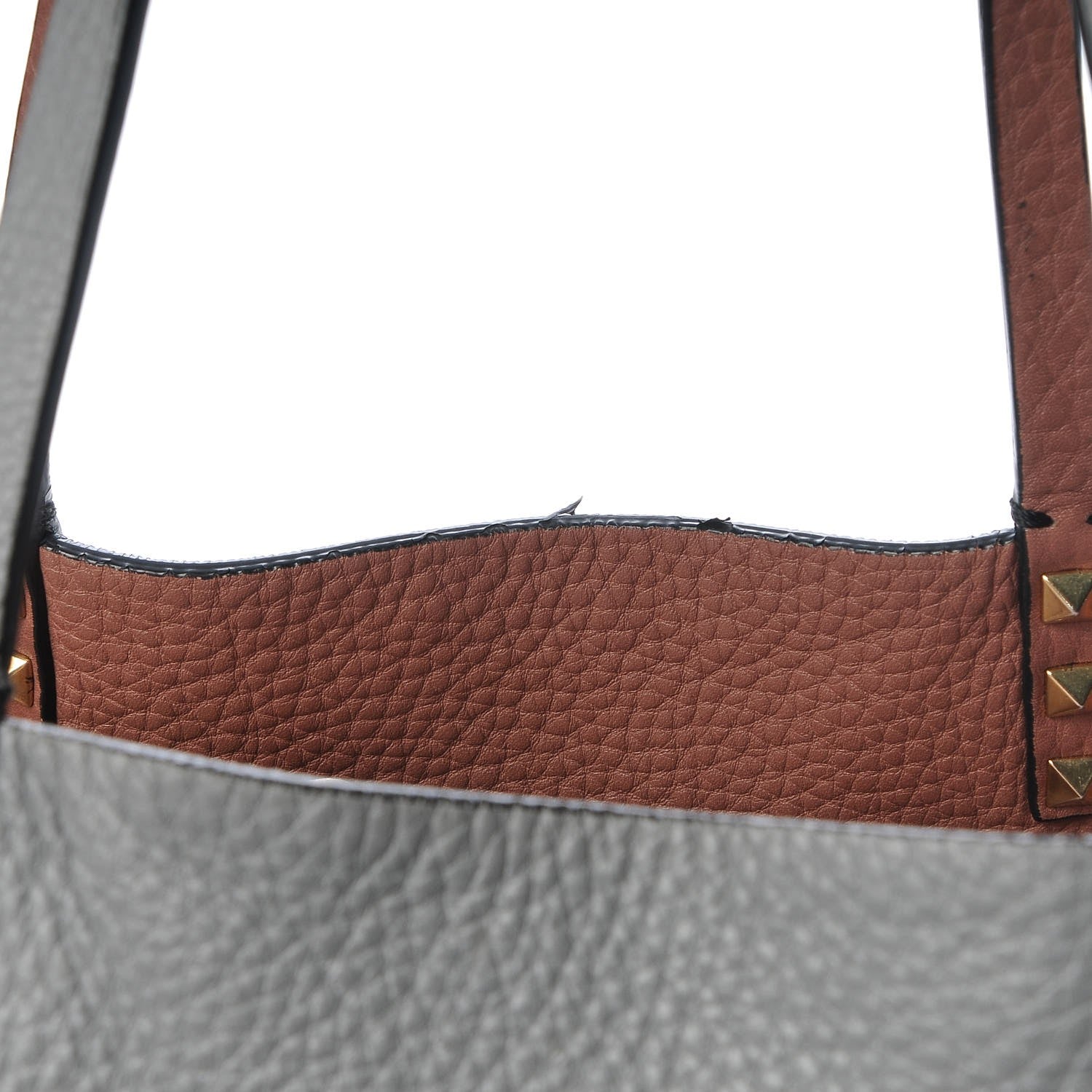 Valentino Garavani Grained Calfskin Medium Rockstud Reversible Tote Dark Rose Grey 12 of 16