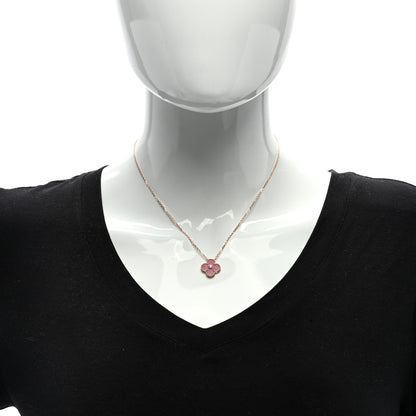 Van Cleef & Arpels 18K Rose Gold Diamond Rhodonite Vintage Alhambra Pendant Necklace 2 of 4