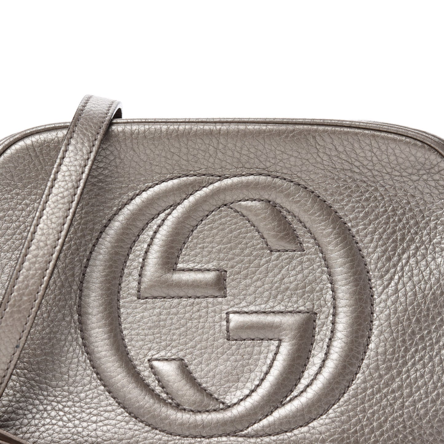 Metallic Pebbled Calfskin Small Soho Disco Bag Golden Beige