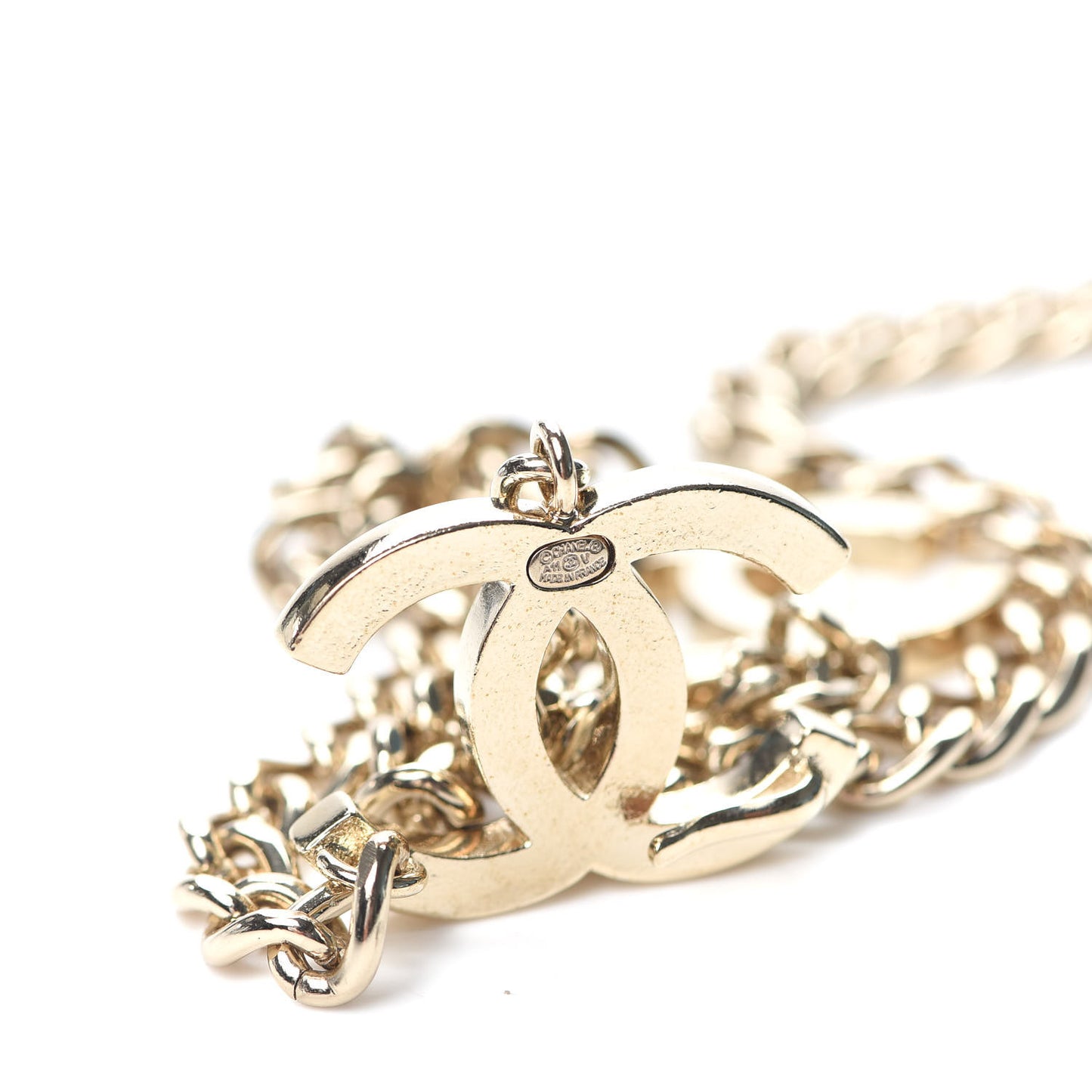 Enamel CC Chain Logo Belt Gold White