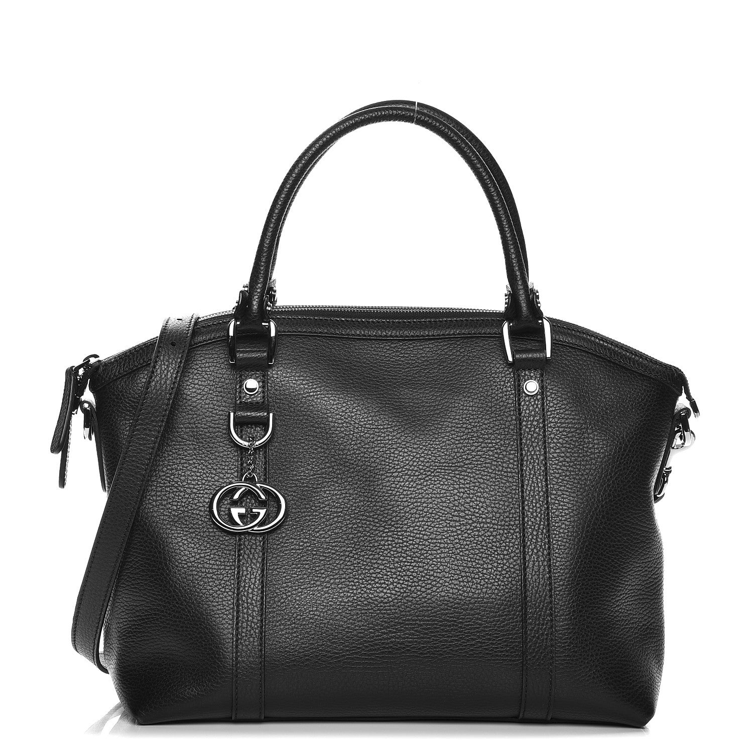Gucci Pebbled Calfskin Medium GG Charm Dome Satchel Black 1 of 9