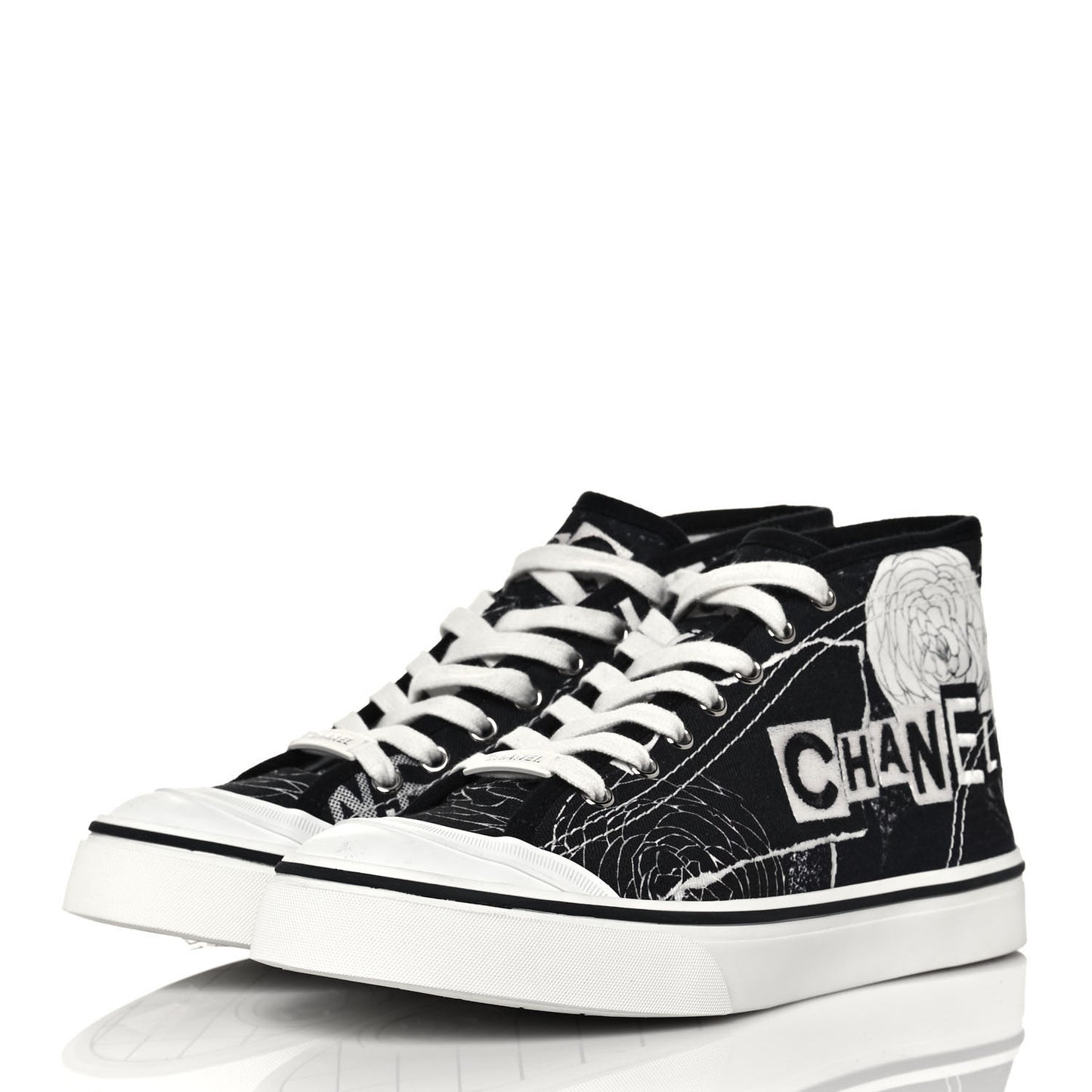 Printed Fabric High Top Logo Sneakers 39 White Black