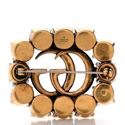 Gucci Metal Crystal Double G Brooch Aged Gold 3 of 4