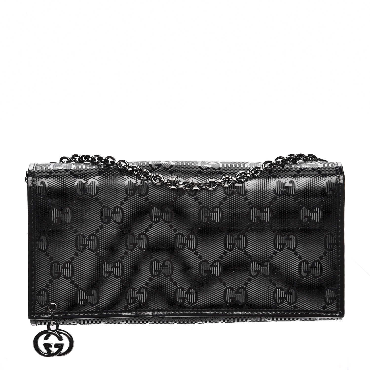 Gucci Imprime Monogram GG Pierce Chain Clutch Wallet Black 1 of 7