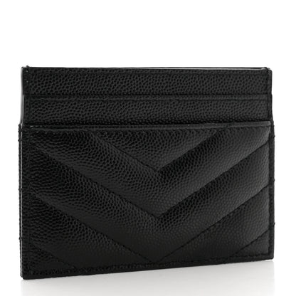 Saint Laurent Grain De Poudre Matelasse Chevron Monogram Credit Card Case Black 3 of 8