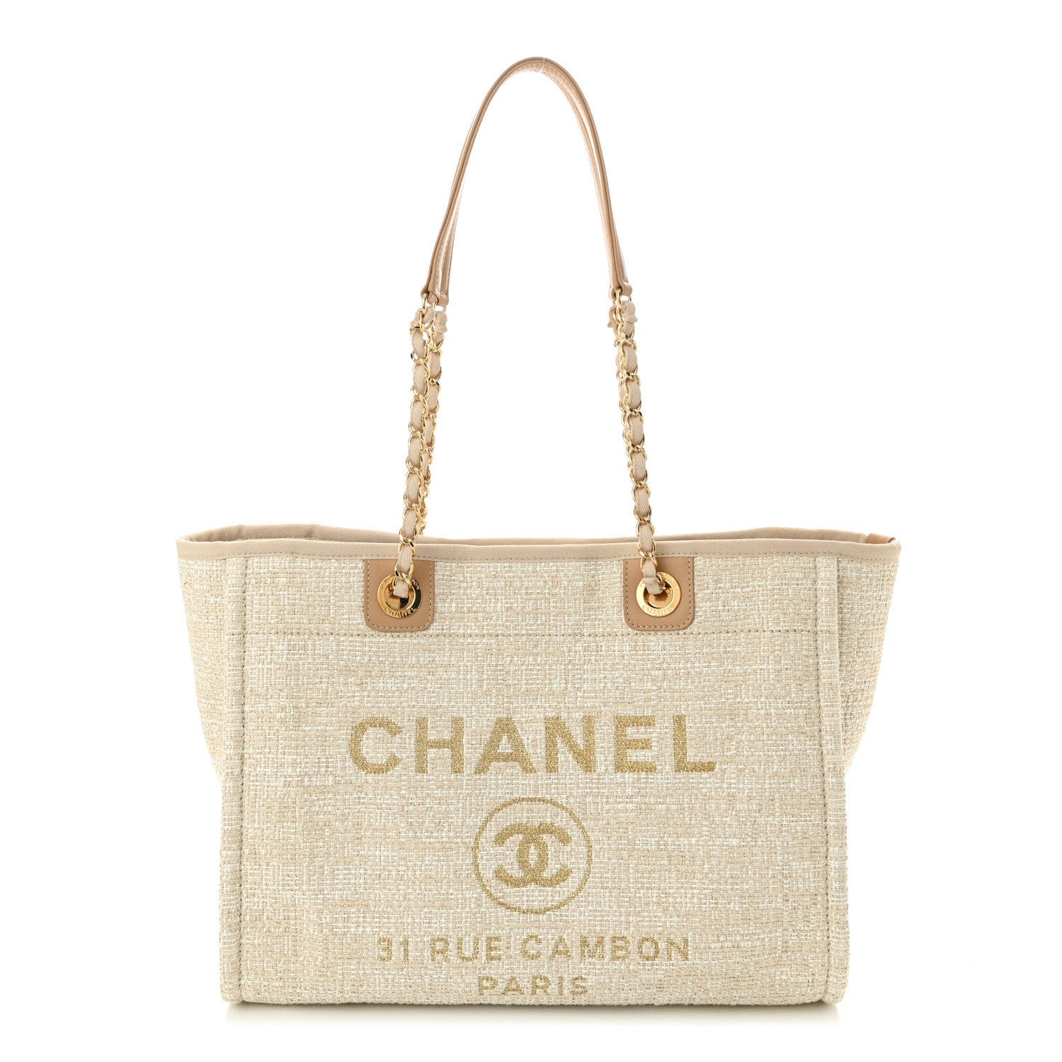 Chanel Lurex Boucle Small Deauville Tote Ivory 1 of 10