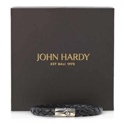 John Hardy Sterling Silver Leather 8mm Braided Bamboo Station Bracelet Black 6 of 7