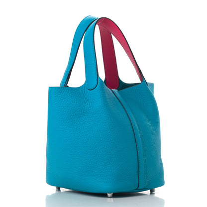 Hermes Taurillon Clemence Swift Eclat Picotin Lock 18 PM Bleu Frida Rose Mexico 3 of 10