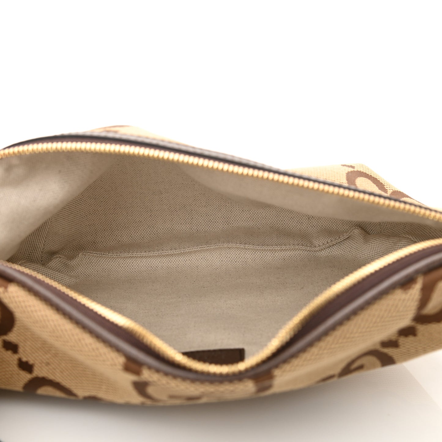 Monogram Jumbo GG Textured Dollar Calfskin Web Belt Bag Camel Ebony New Acero