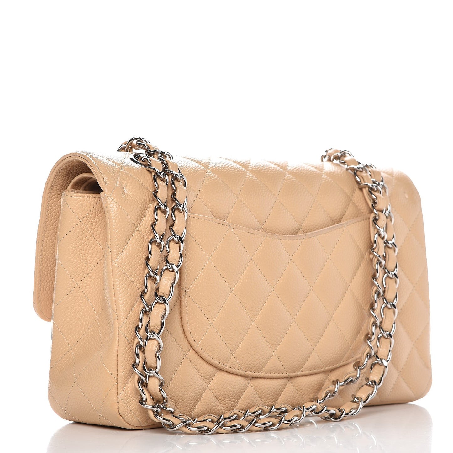 Caviar Quilted Medium Double Flap Beige Clair