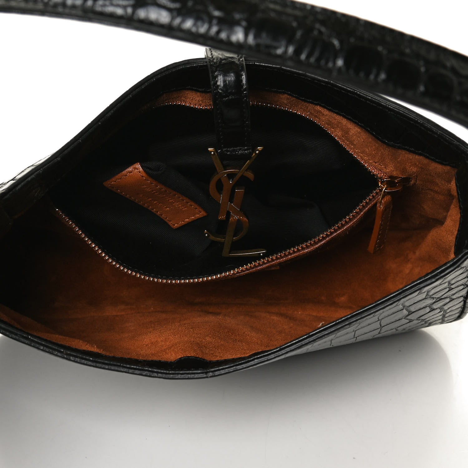 Saint Laurent Calfskin Crocodile Embossed Le 5 A 7 Hobo Black 5 of 10