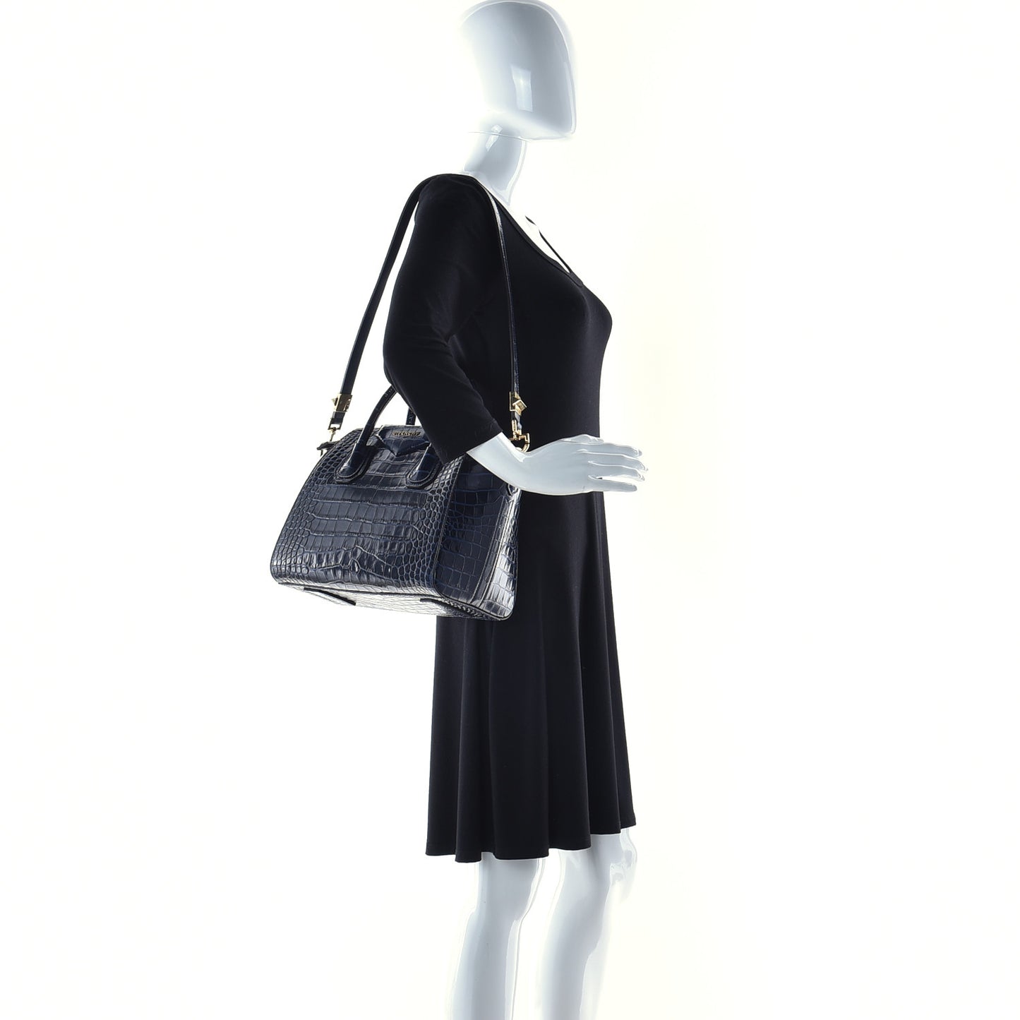 Calfskin Crocodile Embossed Small Antigona Deep Blue