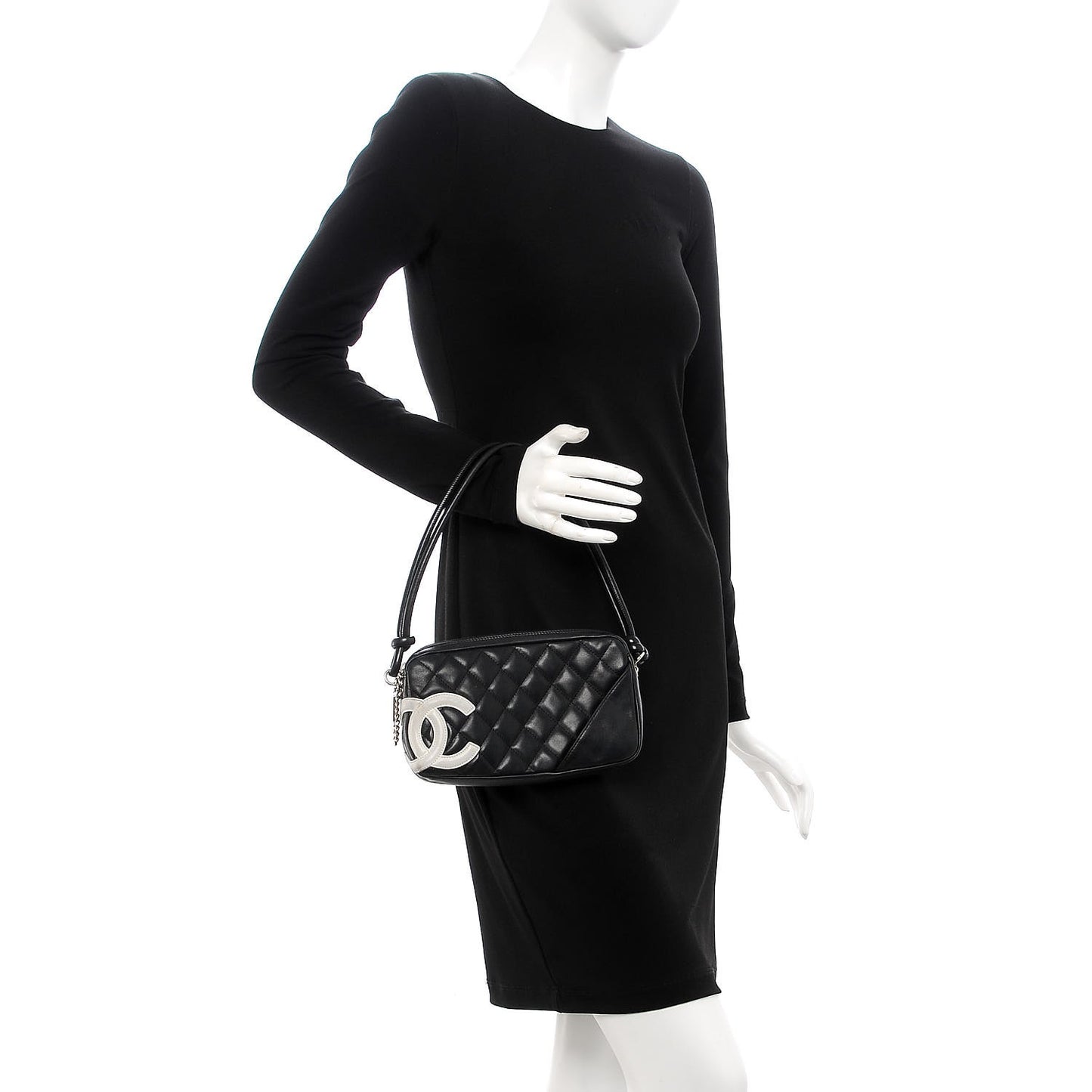 Calfskin Quilted Cambon Pochette Black White