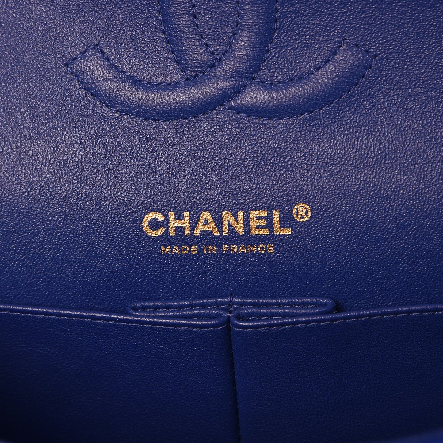 Lambskin Quilted Medium Double Flap Dark Blue
