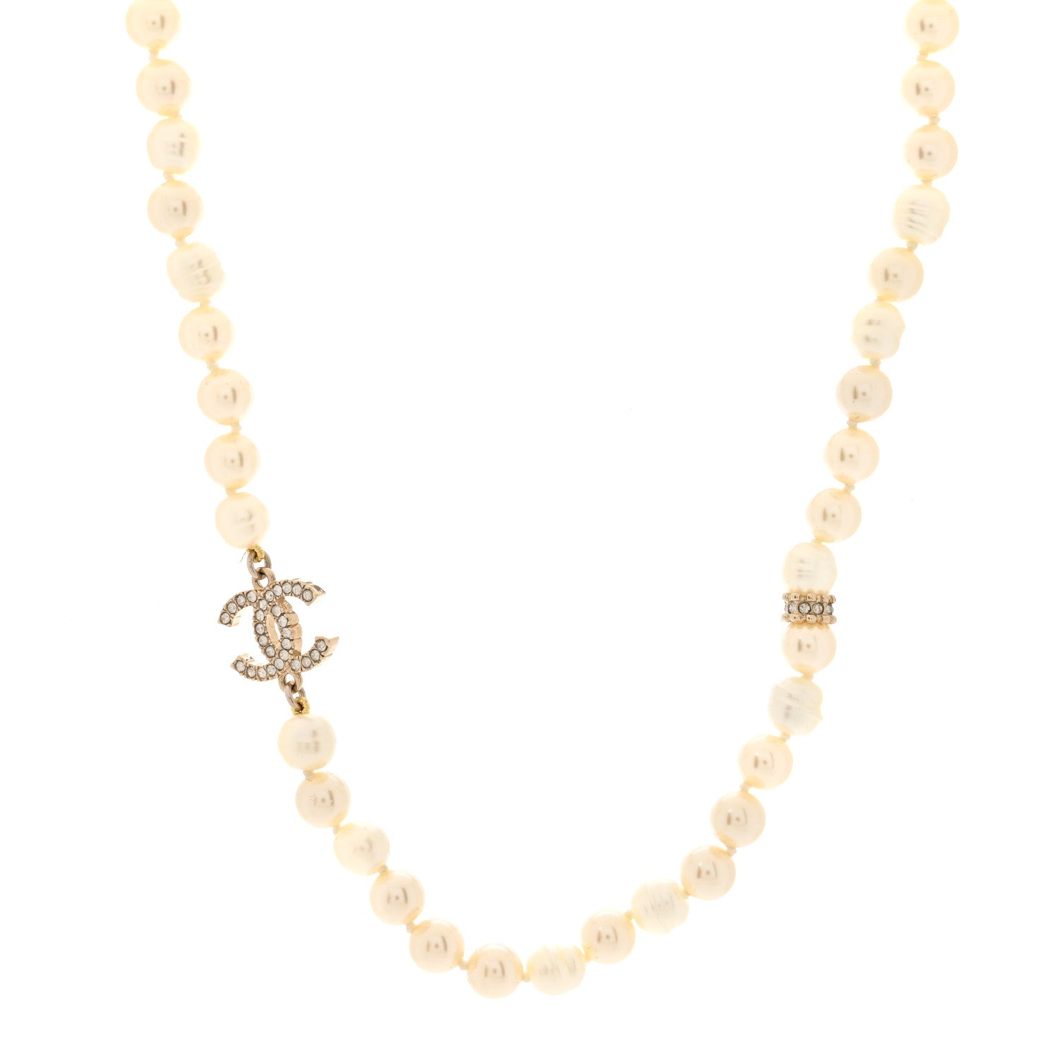 Chanel Pearl Crystal CC Short Necklace Gold White 1 of 5