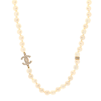 Chanel Pearl Crystal CC Short Necklace Gold White 1 of 5