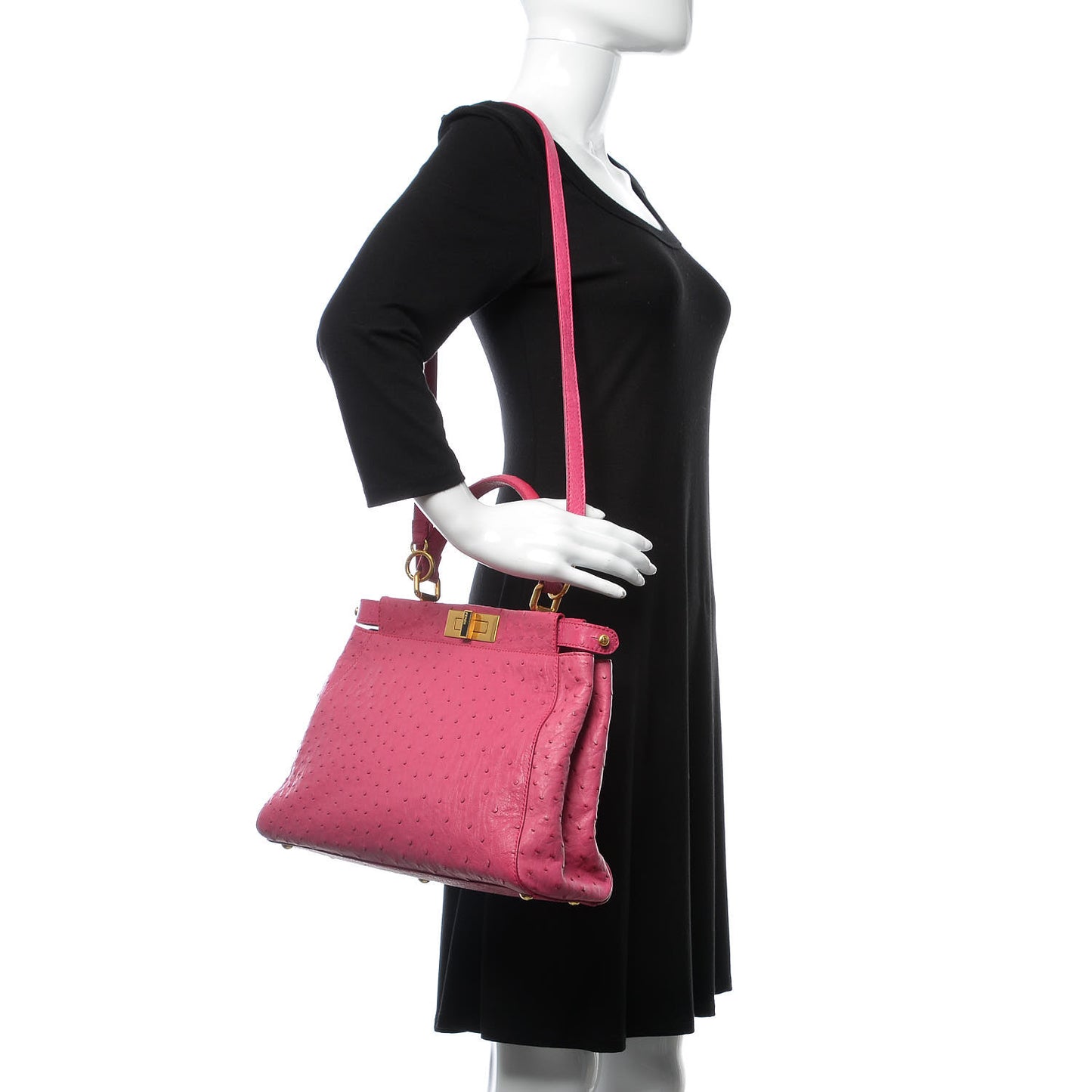 Ostrich Medium Peekaboo Iconic Satchel Fuchsia