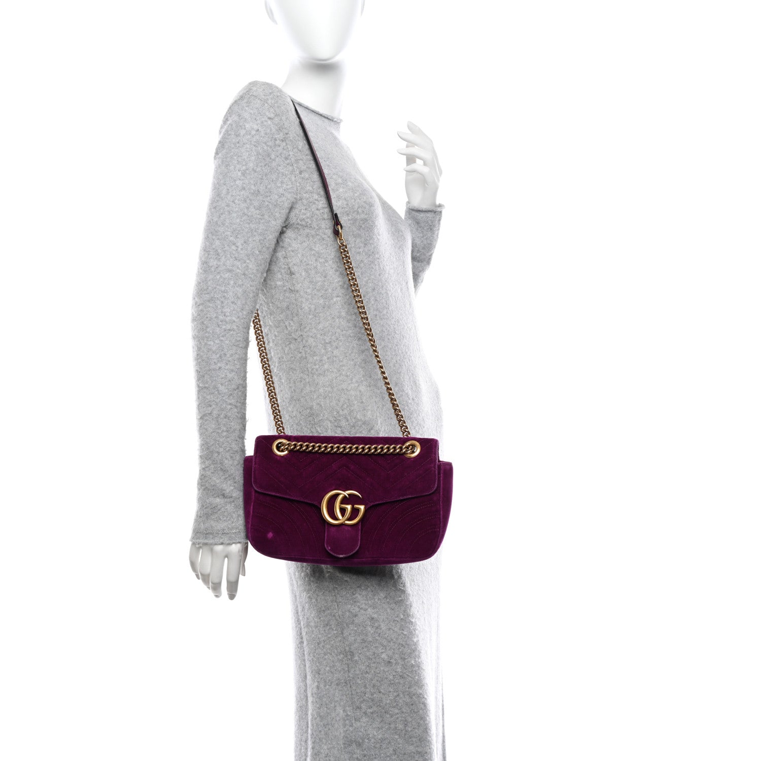 Gucci Velvet Matelasse Small GG Marmont Shoulder Bag Fuchsia Violet Cyclamen 2 of 13