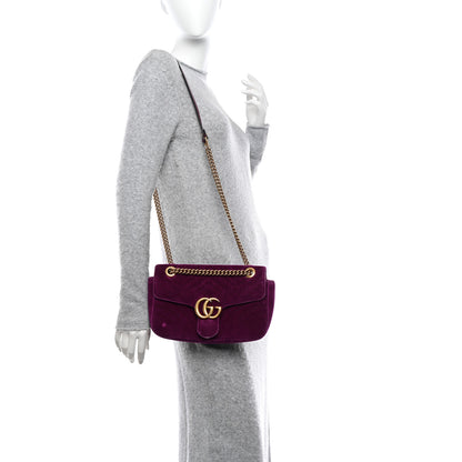 Gucci Velvet Matelasse Small GG Marmont Shoulder Bag Fuchsia Violet Cyclamen 2 of 13