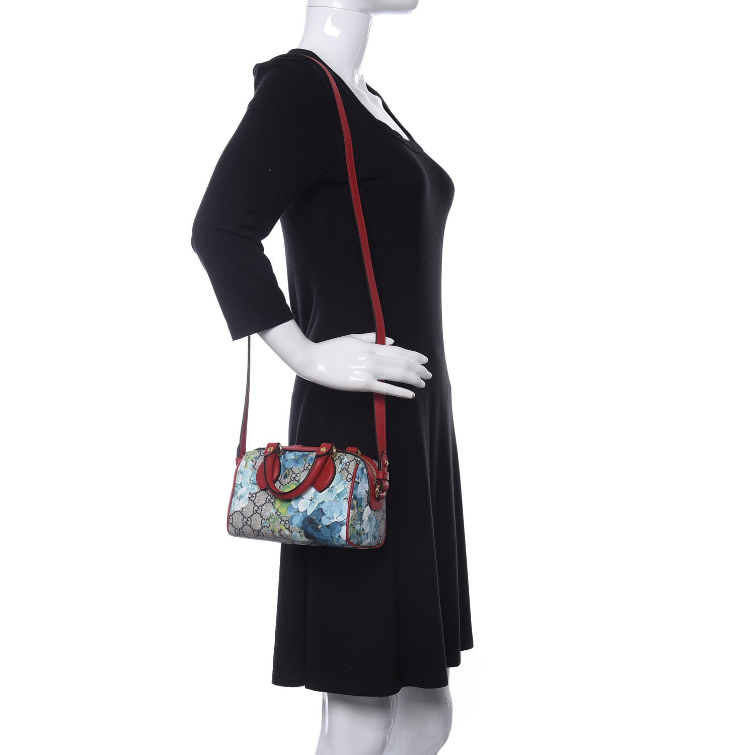 Gucci GG Supreme Monogram Blooms Mini Boston Navy Blue Hibiscus 2 of 9