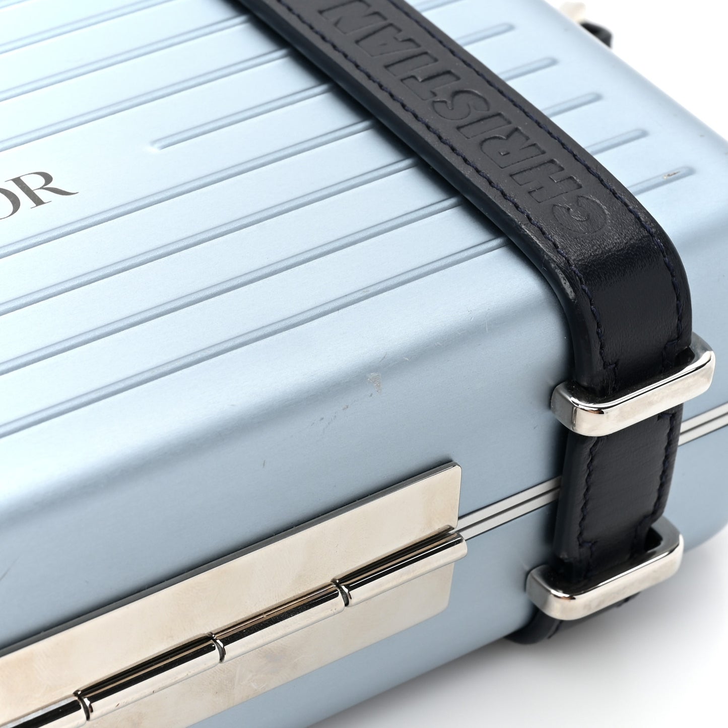 X RIMOWA Aluminum Personal Clutch On Strap Bleu