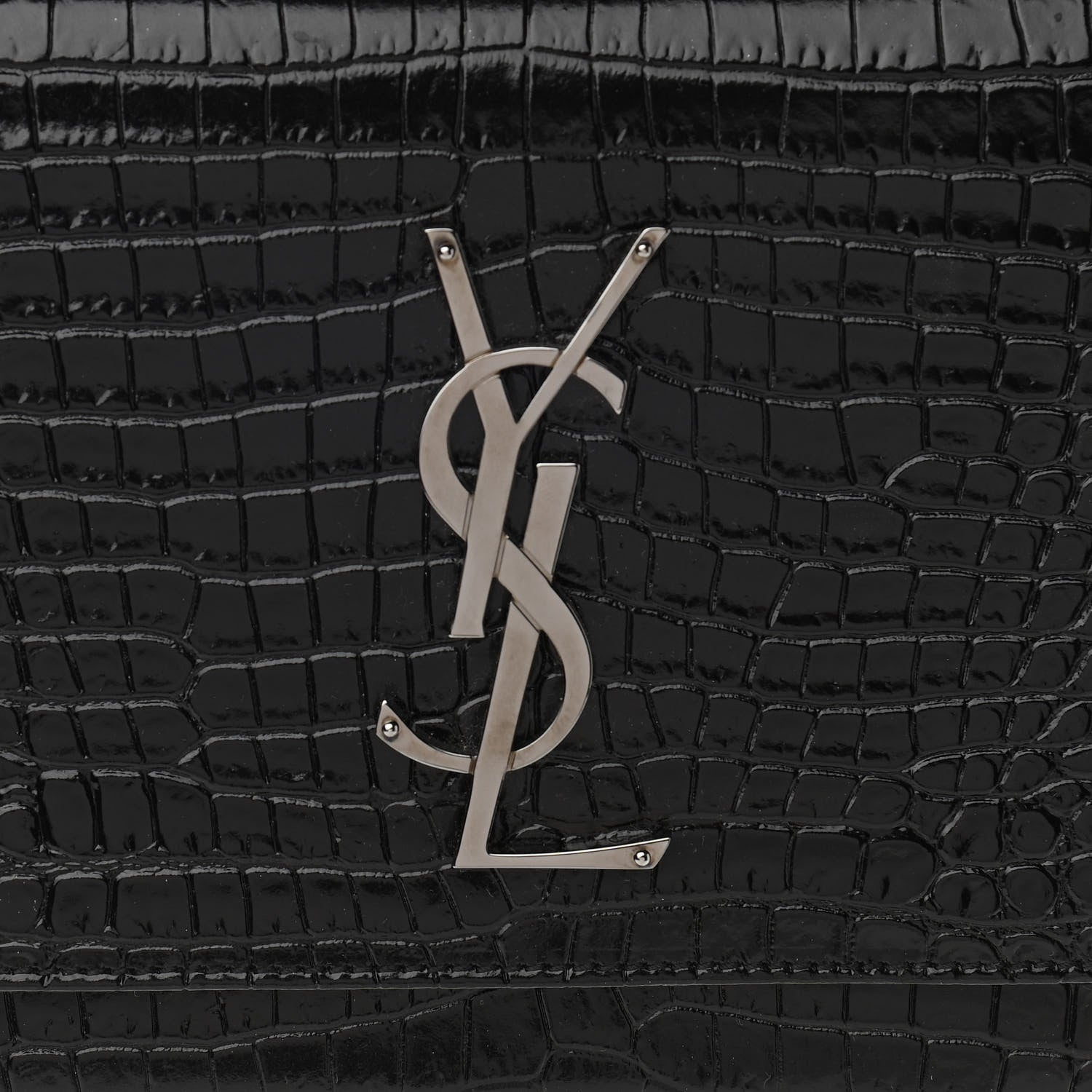 Saint Laurent Calfskin Crocodile Embossed Monogram Small Kate Slide Chain Crossbody Box Bag Black 8 of 10