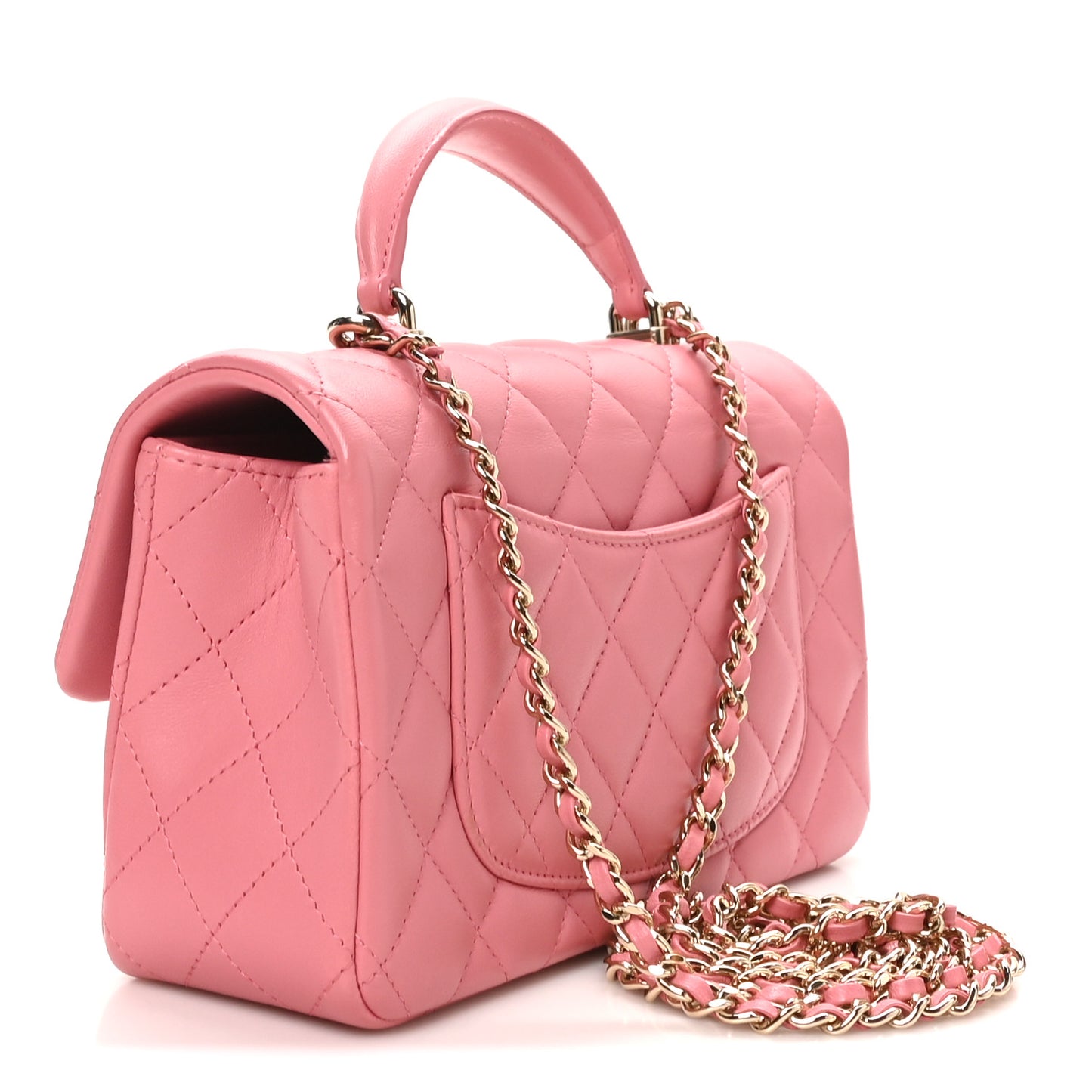 Lambskin Quilted Mini Top Handle Rectangular Flap Pink