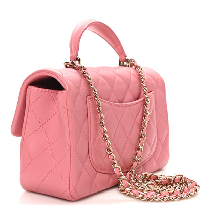 Chanel Lambskin Quilted Mini Top Handle Rectangular Flap Pink 3 of 11