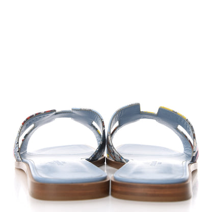 Hermes Cotton Canvas Oran Sandals 39.5 Multicolor Bleu Dorset 4 of 11