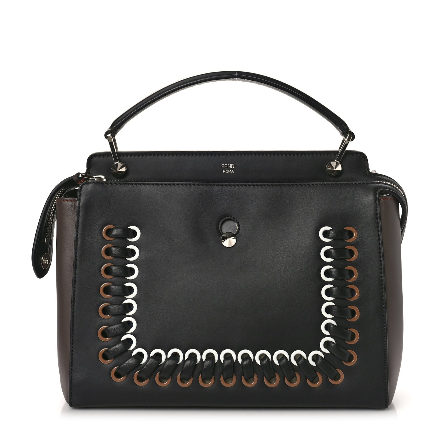 Vitello Baltico Shiny Nappa Lace Up DotCom Satchel Black