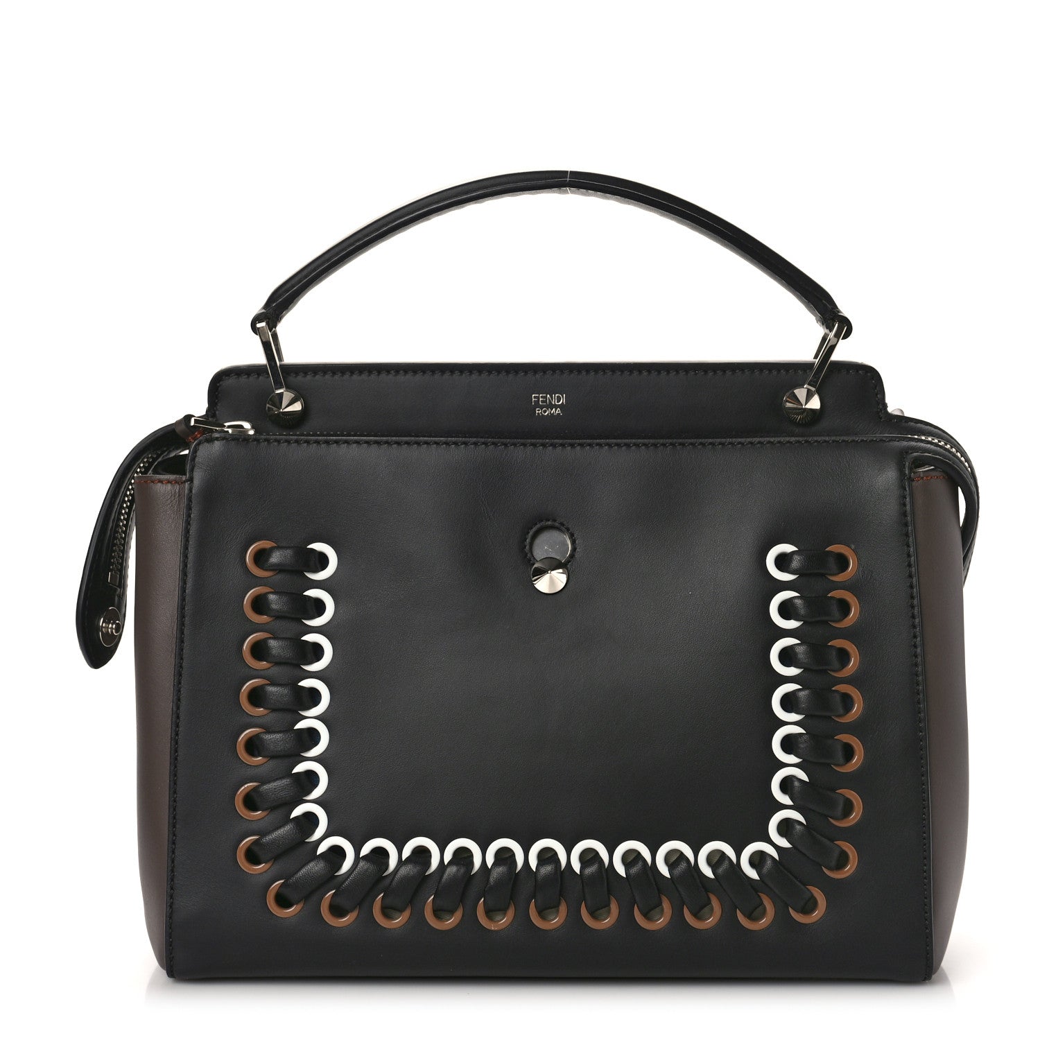 Fendi Vitello Baltico Shiny Nappa Lace Up DotCom Satchel Black 4 of 10