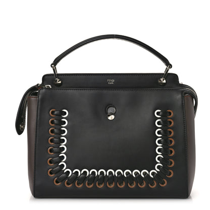 Fendi Vitello Baltico Shiny Nappa Lace Up DotCom Satchel Black 4 of 10