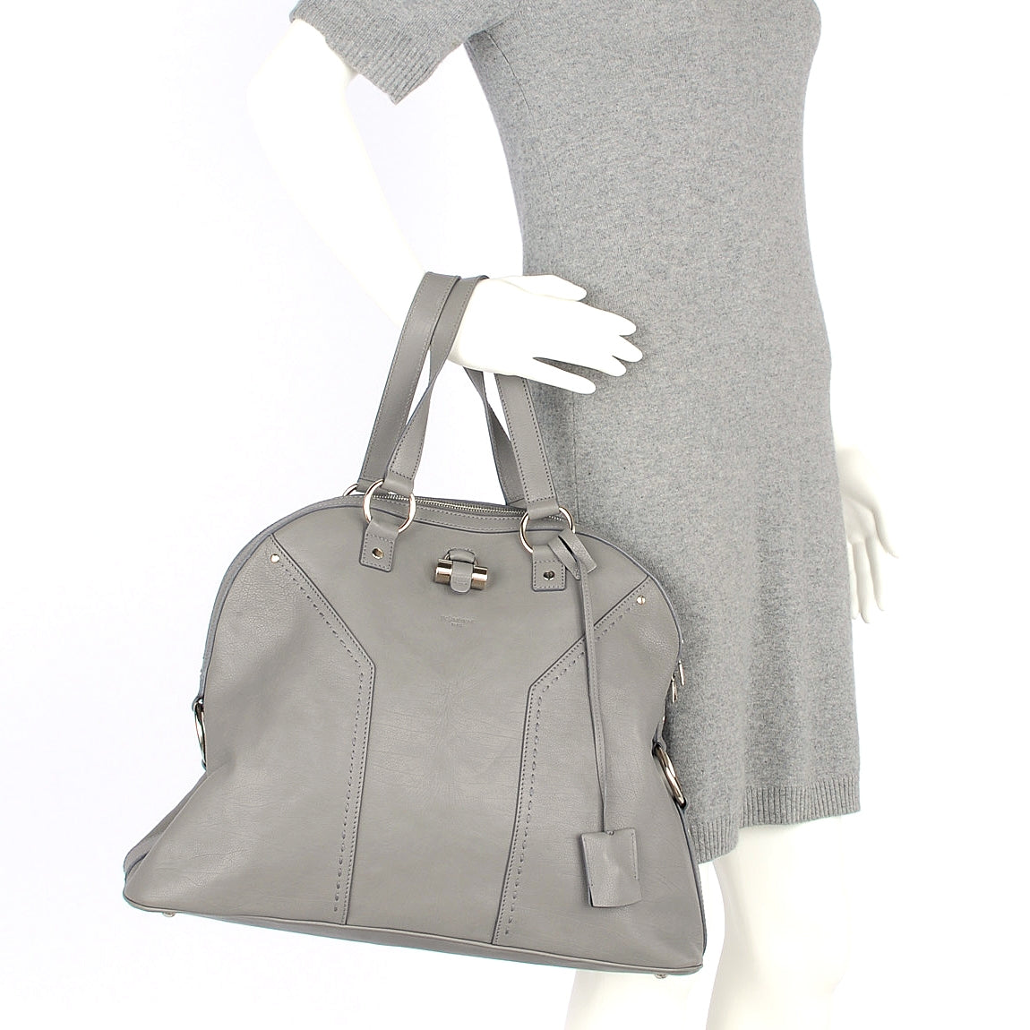 Saint Laurent Leather Oversized Muse Grey 2 of 8