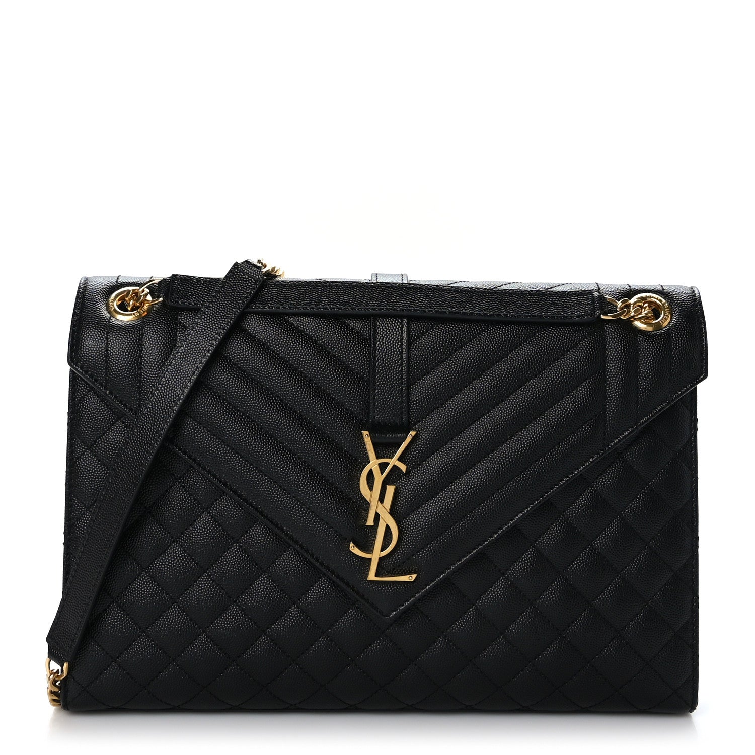 Saint Laurent Grain De Poudre Textured Mixed Matelasse Large Triquilt Monogram Satchel Black 1 of 9