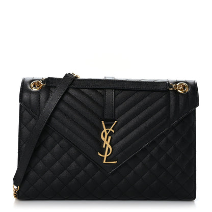 Saint Laurent Grain De Poudre Textured Mixed Matelasse Large Triquilt Monogram Satchel Black 1 of 9