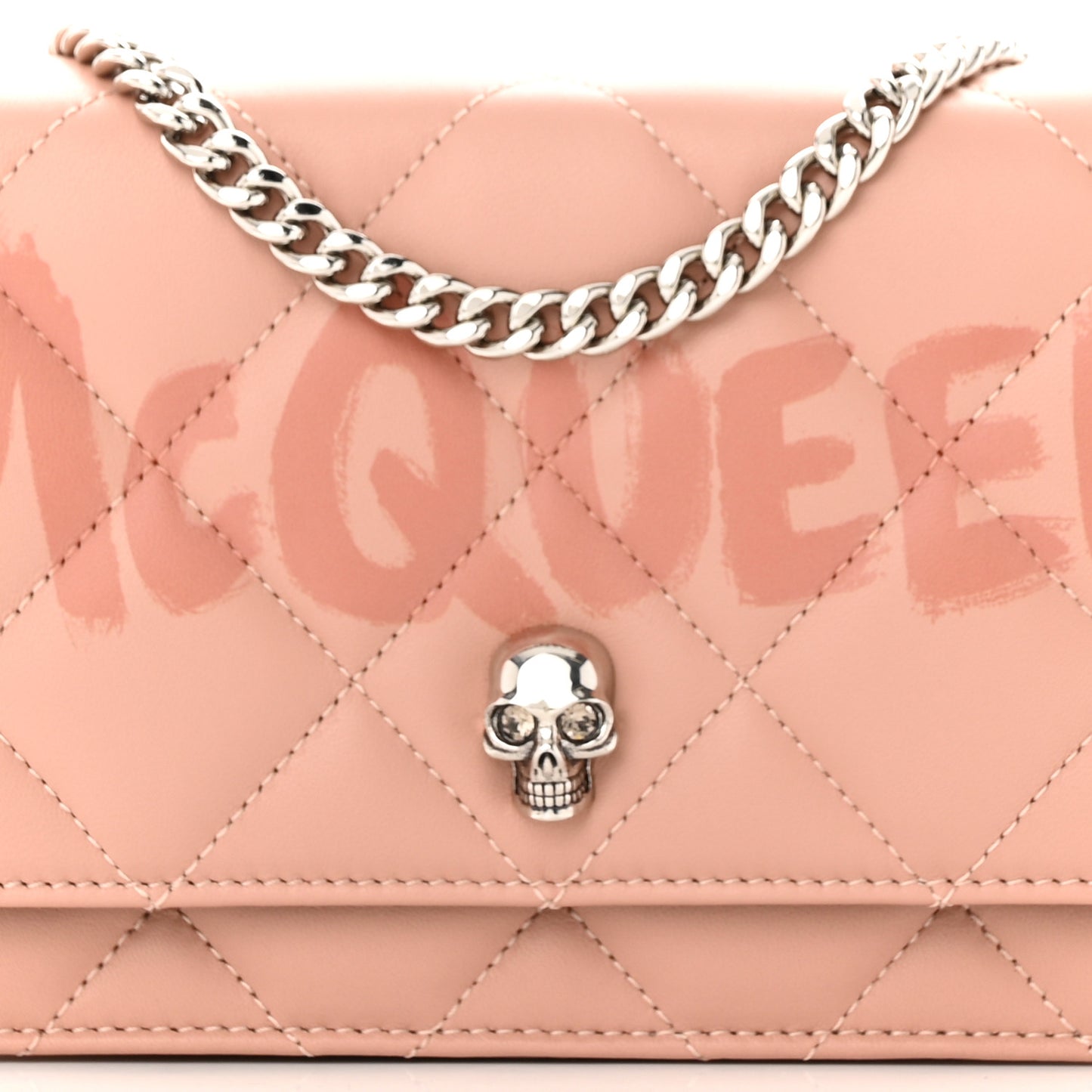 Calfskin Quilted Graffiti Skull Small Chain Crossbody Bag Rose Gold