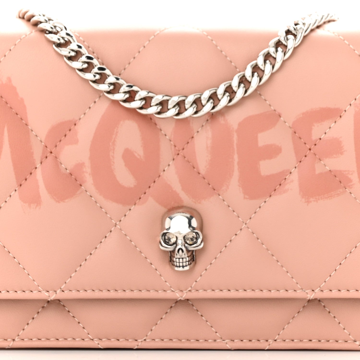 Alexander McQueen Calfskin Quilted Graffiti Skull Small Chain Crossbody Bag Rose Gold 7 of 10