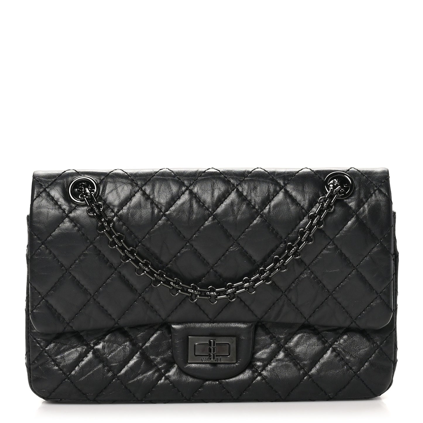 Aged Calfskin Quilted 2.55 Reissue 225 Flap So Black