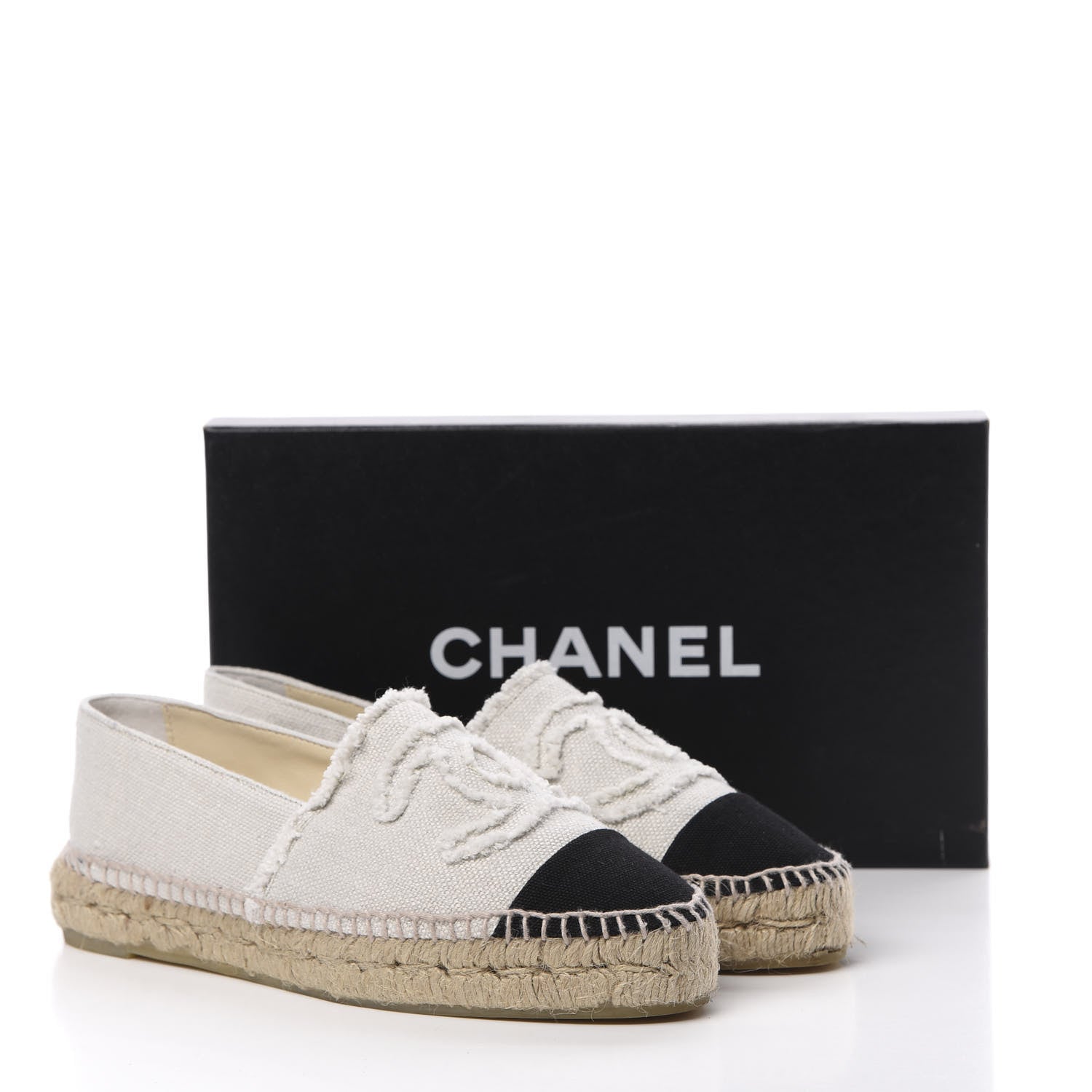 Chanel Linen CC Espadrilles 38 Beige Black 10 of 10