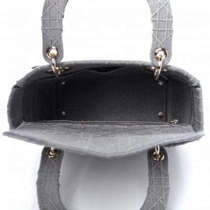 Christian Dior Canvas Embroidered Cannage Medium Lady D-Lite Gray 5 of 8