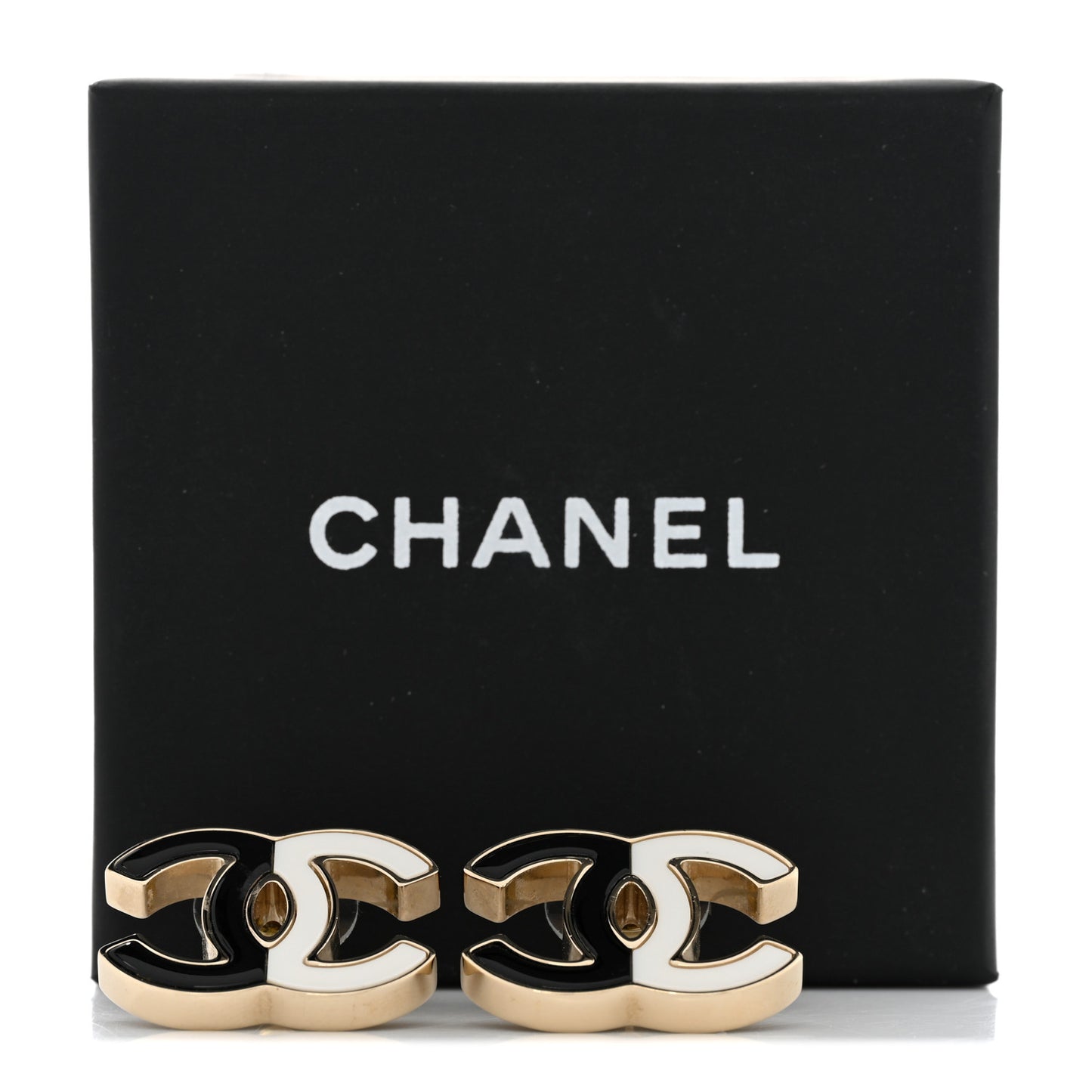 Enamel CC Earrings Gold Black White