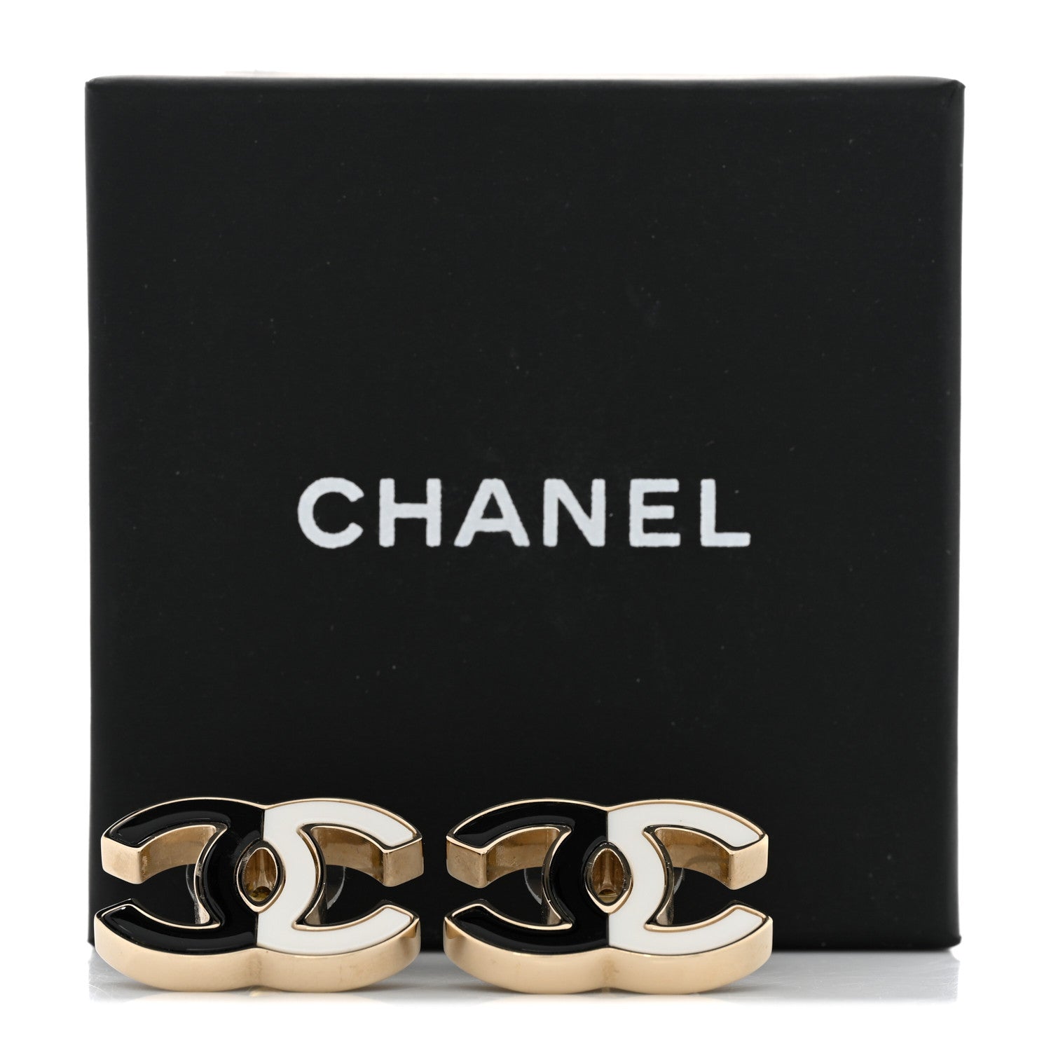 Chanel Enamel CC Earrings Gold Black White 5 of 5