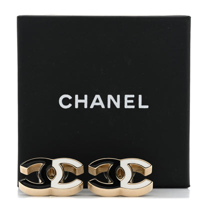 Chanel Enamel CC Earrings Gold Black White 5 of 5