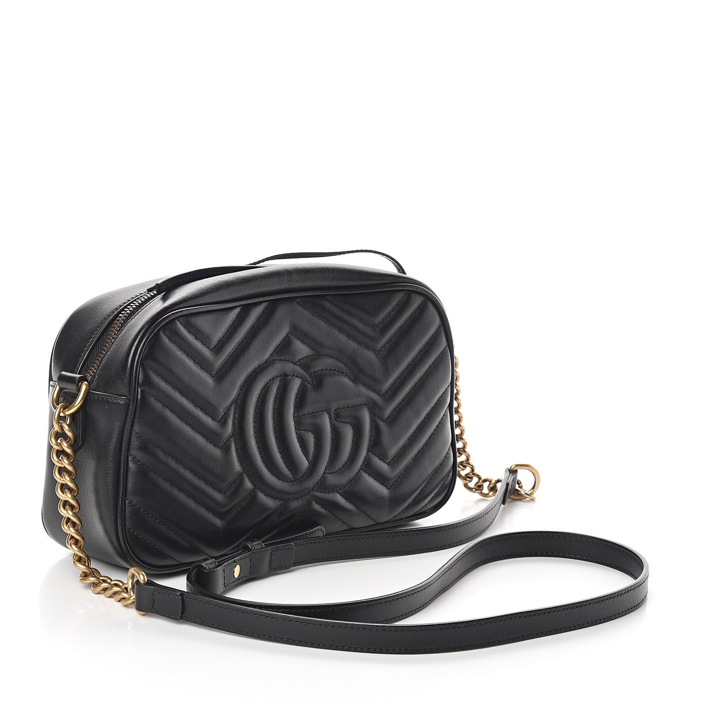 Calfskin Matelasse Small GG Marmont Chain Shoulder Bag Black