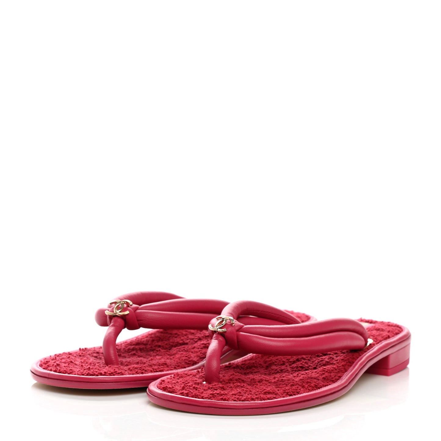 Lambskin Terry Cloth CC Thong Sandals 40 Pink