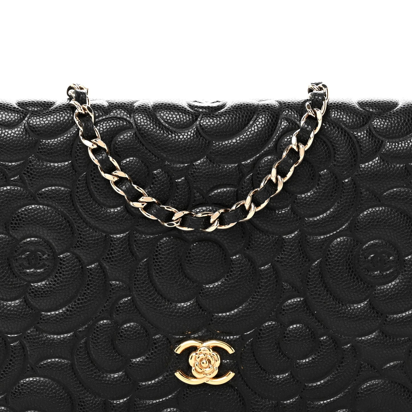 Caviar Camellia Embossed Wallet On Chain WOC Black