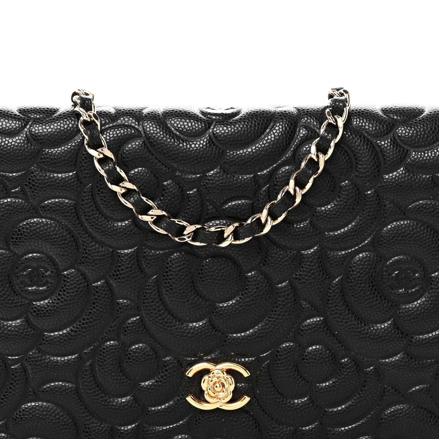 Chanel Caviar Camellia Embossed Wallet On Chain WOC Black 8 of 11