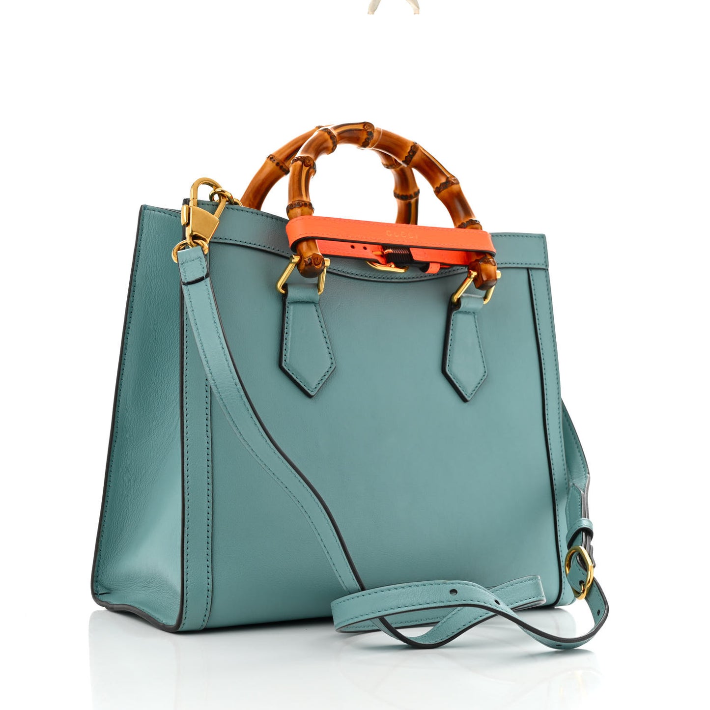 Wonka Grain Calfskin Small Diana Tote Bag Dusty Azure Orange Fluo