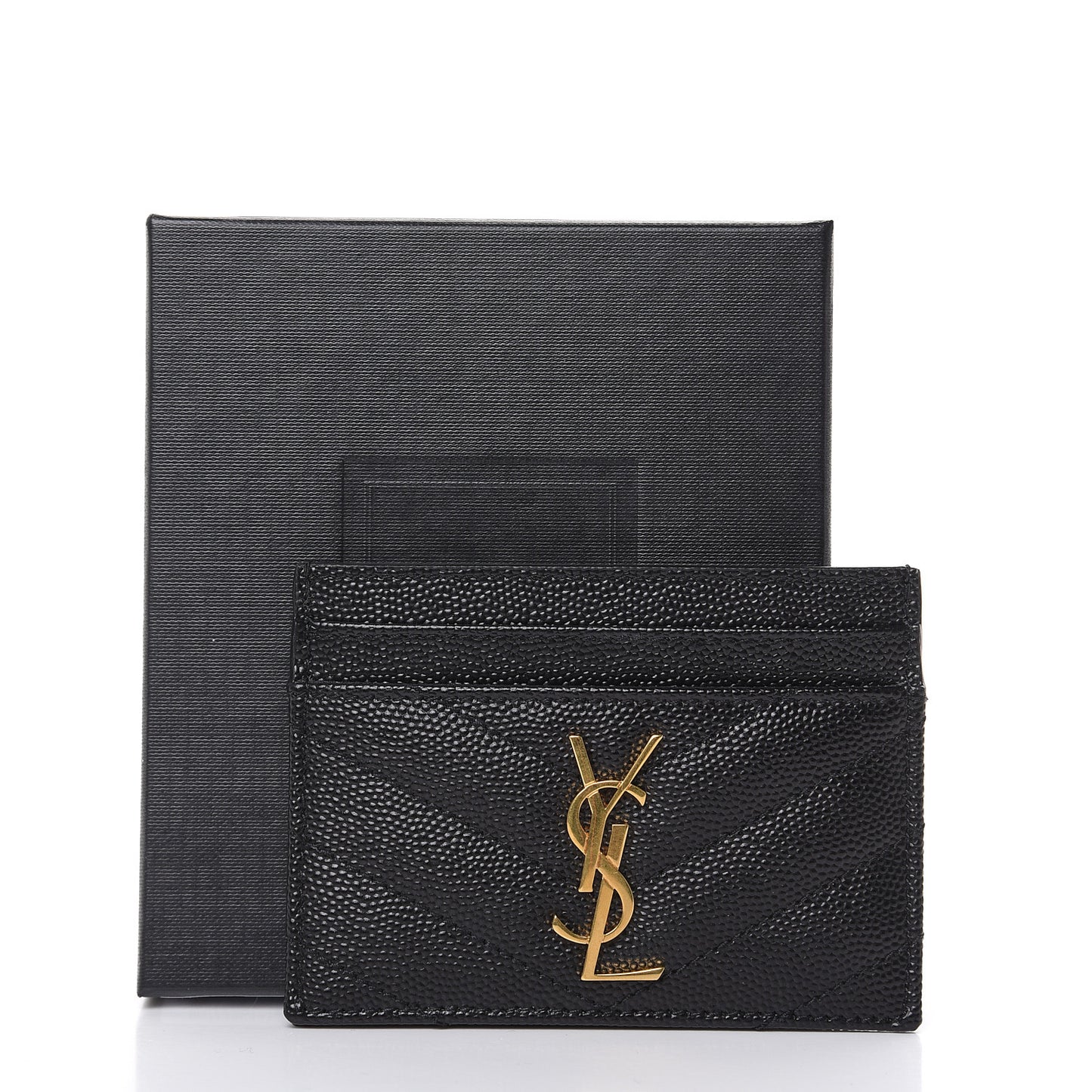 Grain De Poudre Matelasse Chevron Monogram Credit Card Case Black